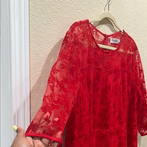 FlyCurvy Elegant Red Floral Dress 3/4 Sleeve Long Flowy Formal Plus Size XXXL - Picture 5 of 9